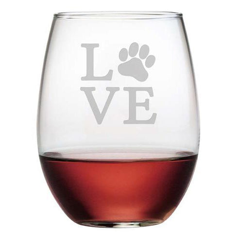 Love Paw Stemless Wine Glasses, Set Of 4