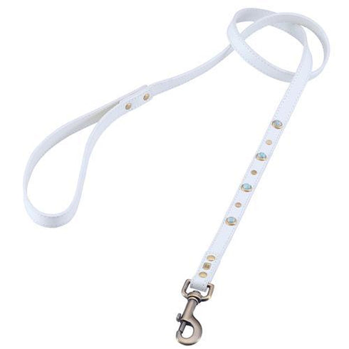 Mini Boho White/Turquoise Leather Dog Leash