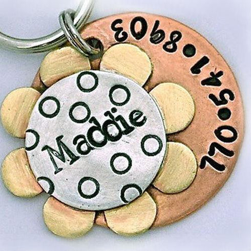 Multi Metals Daisy Dot To Dot Dog ID Tag