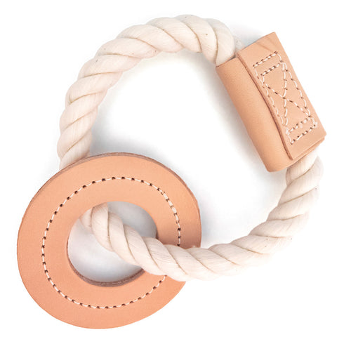 Natural Cotton And Leather Tug Ring Dog Toy