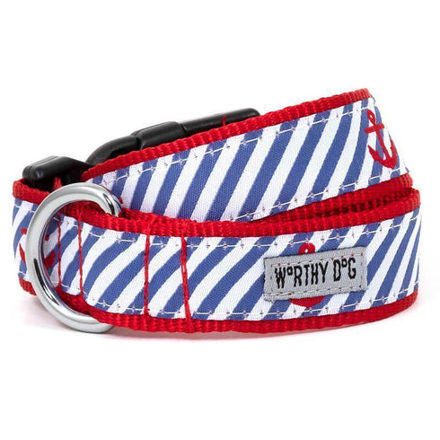 Navy Stripe Anchor Dog Collar Small