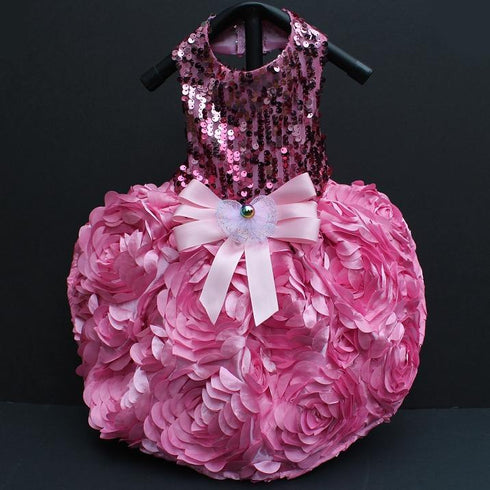 Ombre Pink Sequin 3D Flower Holiday Dog Dress