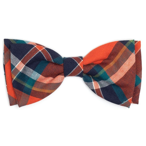 Orange/Navy Plaid Dog Bow Tie