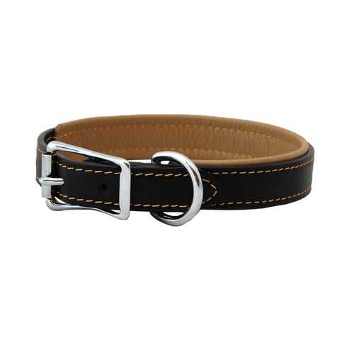 Padded Leather Dog Collar Black/Tan