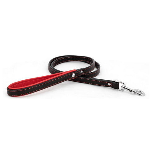 Padded Leather Dog Leash Black/Red