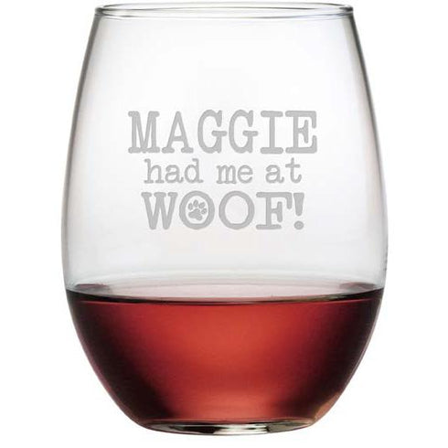 Personalized Had Me At Woof Stemless Wine Glasses, Set Of 4