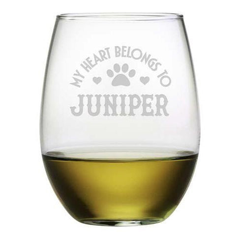 Personalized My Heart Belongs Stemless Wine Glasses, Set Of 4
