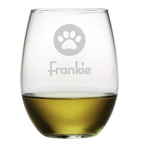 Personalized Paw Print Stemless Wine Glasses, Set Of 4