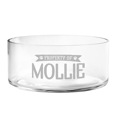 Personalized Property Of Glass Dog Bowl