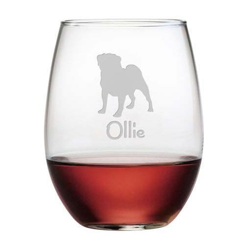 Personalized Pug Stemless Wine Glasses, Set Of 4