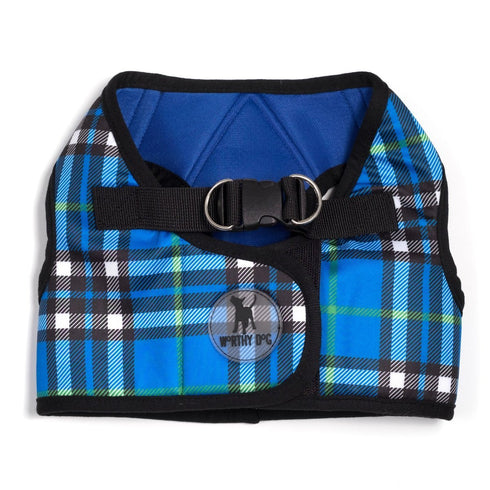 Plaid Sidekick Dog Harness Blue