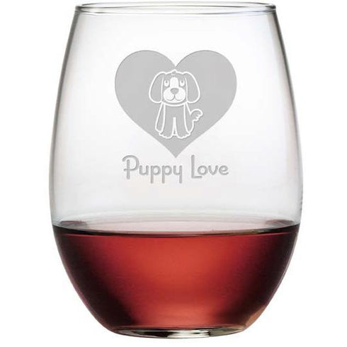 Puppy Love Stemless Wine Glasses, Set Of 4