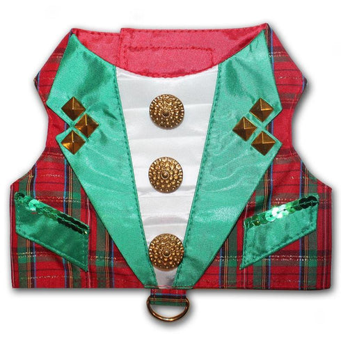 Red Tartan Plaid Christmas Tuxedo Dog Harness Vest