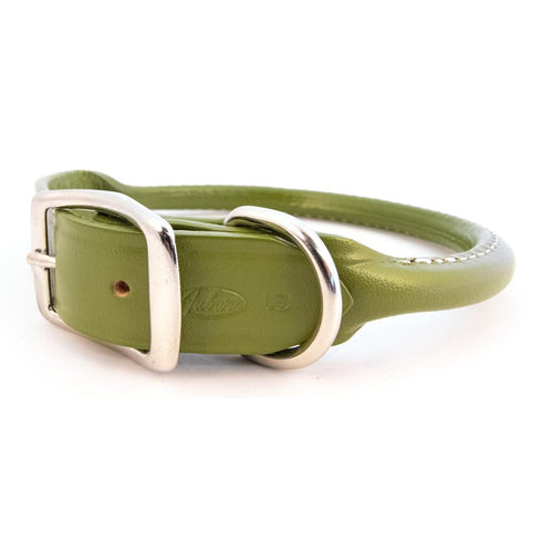 Rolled Leather Dog Collar Green