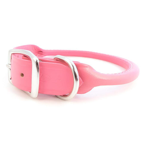 Rolled Leather Dog Collar Pink