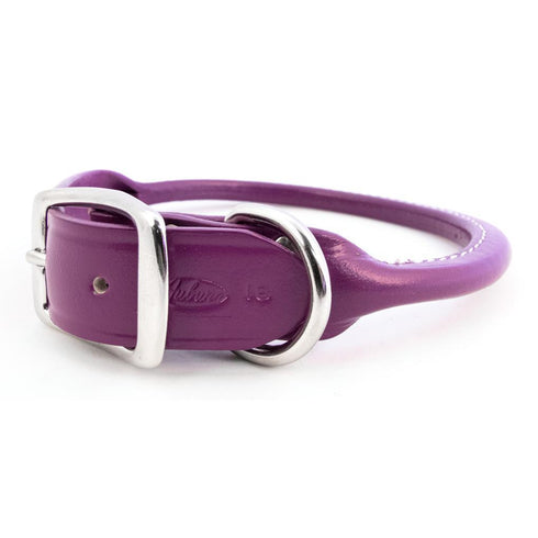Rolled Leather Dog Collar Purple