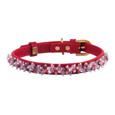 Rose Quartz And Rhodonite Mini Beaded Dog Collar