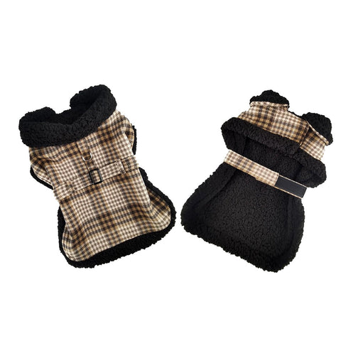 Sherpa Lined Dog Harness Coat With Leash Brown And White Plaid