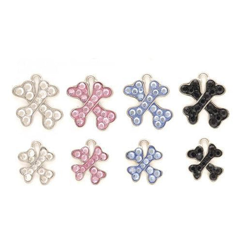 Silver Crystal Crossbone Dog ID Tag