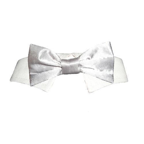 Silver Satin Dog Bow Tie Collar