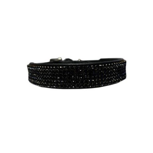 Six Row Tiny Crystal Dog Collar Jet On Black XS