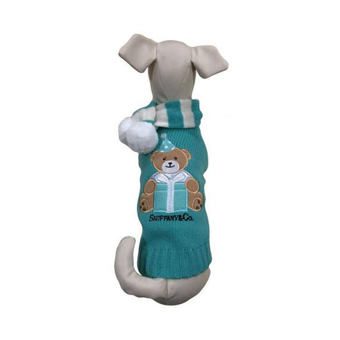 Sniffany Party Bear Dog Sweater With Pompom Scarf