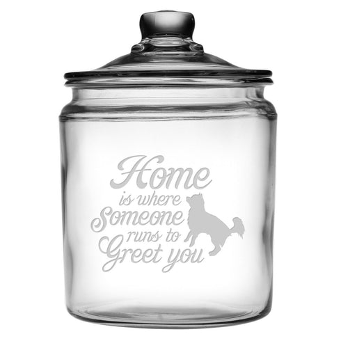 Someone Runs To Greet You Glass Dog Treat Jar