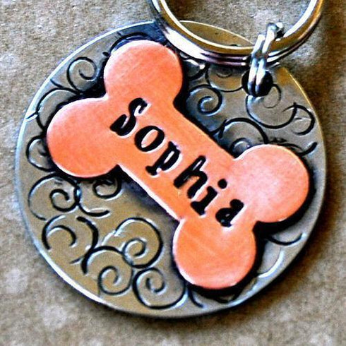 Sophia Bone Round Dog ID Tag