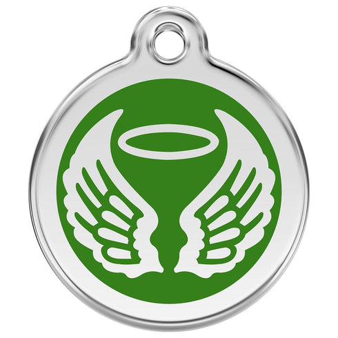 Stainless Steel And Enamel Angel Wings Green Dog ID Tag