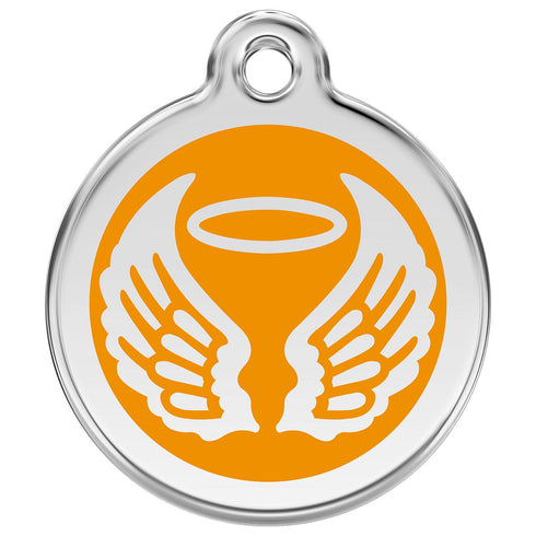 Stainless Steel And Enamel Angel Wings Orange Dog ID Tag