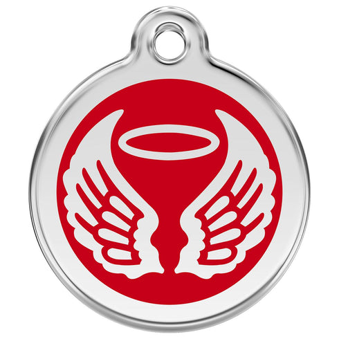 Stainless Steel And Enamel Angel Wings Red Dog ID Tag