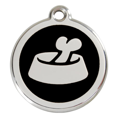 Stainless Steel And Enamel Bone In Bowl Black Dog ID Tag