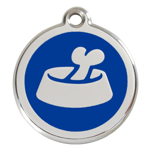 Stainless Steel And Enamel Bone In Bowl Dark Blue Dog ID Tag
