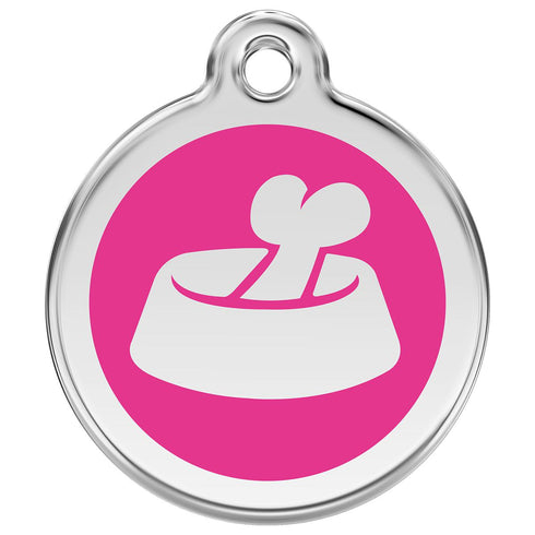 Stainless Steel And Enamel Bone In Bowl Hot Pink Dog ID Tag