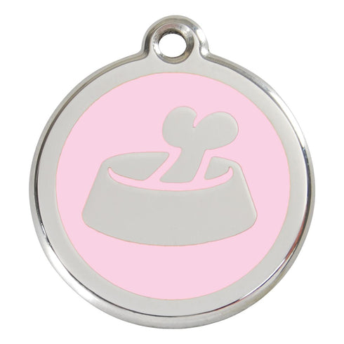 Stainless Steel And Enamel Bone In Bowl Pink Dog ID Tag