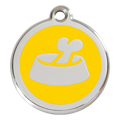Stainless Steel And Enamel Bone In Bowl Yellow Dog ID Tag