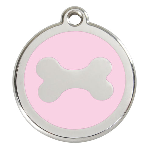 Stainless Steel And Enamel Bone Pink Dog ID Tag