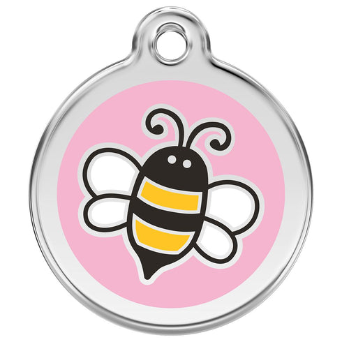 Stainless Steel And Enamel Bumble Bee Pink Dog ID Tag