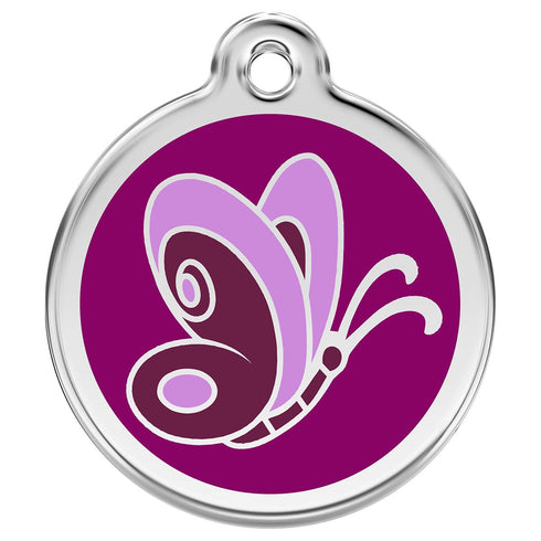 Stainless Steel And Enamel Butterfly Purple Dog ID Tag