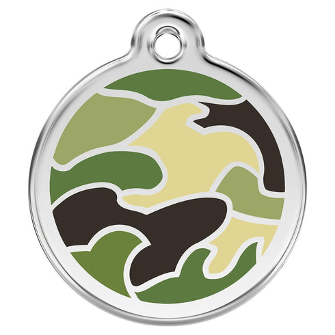Stainless Steel And Enamel Camo Green Dog ID Tag