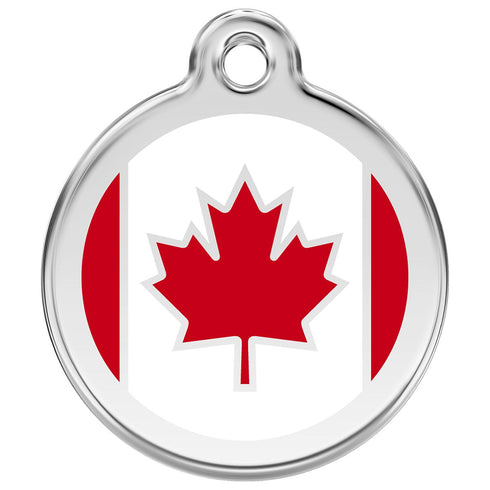 Stainless Steel And Enamel Canadian Flag Dog ID Tag