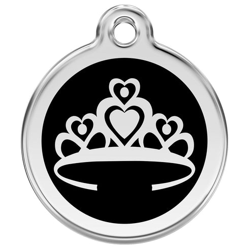 Stainless Steel And Enamel Crown Black Dog ID Tag
