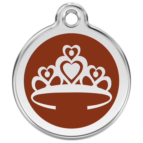 Stainless Steel And Enamel Crown Brown Dog ID Tag