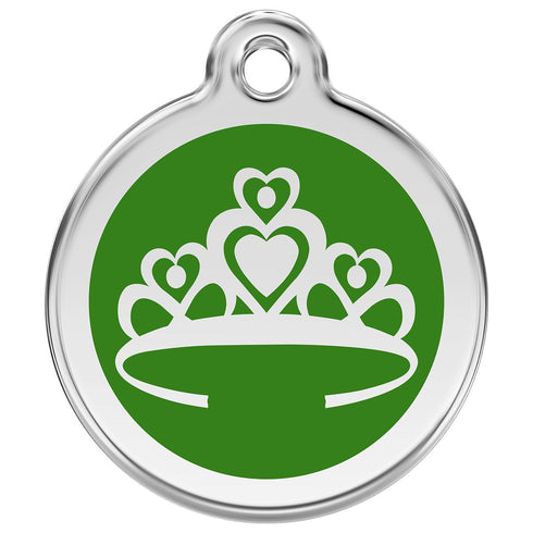 Stainless Steel And Enamel Crown Green Dog ID Tag