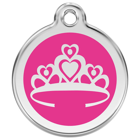 Stainless Steel And Enamel Crown Hot Pink Dog ID Tag