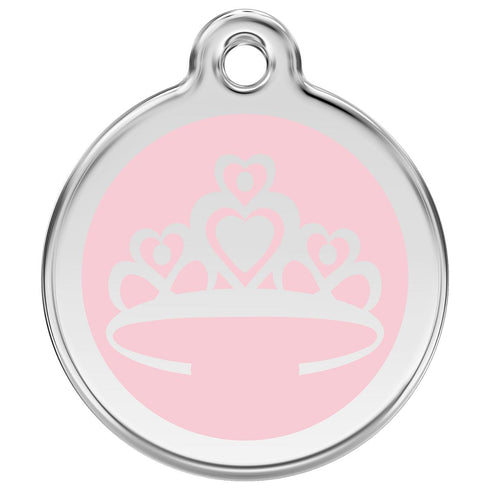 Stainless Steel And Enamel Crown Pink Dog ID Tag
