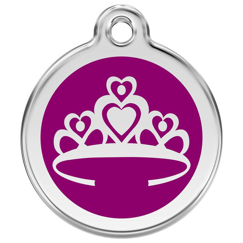 Stainless Steel And Enamel Crown Purple Dog ID Tag