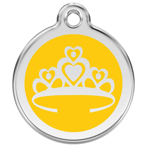 Stainless Steel And Enamel Crown Yellow Dog ID Tag
