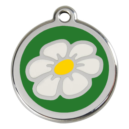 Stainless Steel And Enamel Daisy Green Dog ID Tag