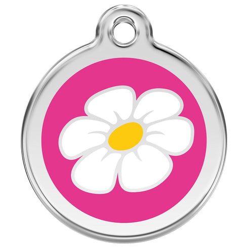 Stainless Steel And Enamel Daisy Hot Pink Dog ID Tag